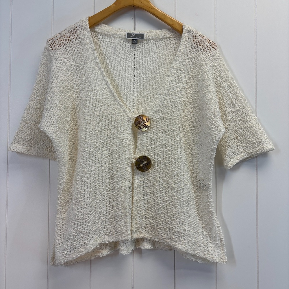 JM Collective Women Boho Old Money Oversized Cardigan Size PL White Gold Shimmer